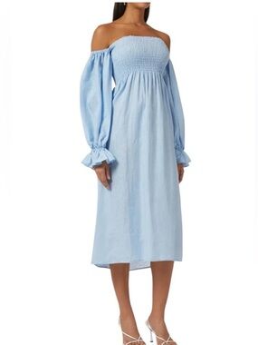 Sleeper Atlanta Dress in 100% European Flax Linen in Azure Blue